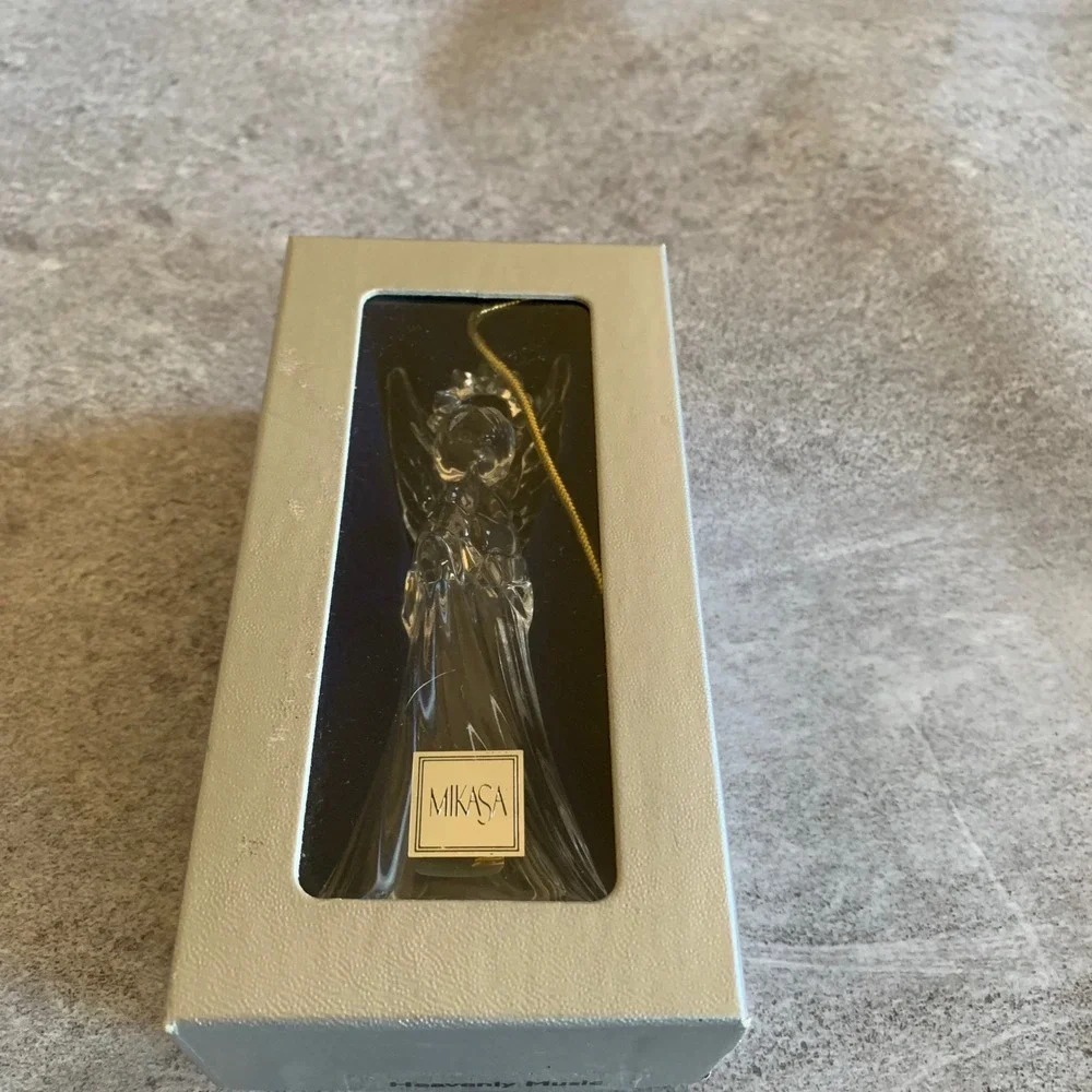 Mikasa Heavenly Music Trumpeting Angel Ornament Set of 3 Crystal with Gold Chain